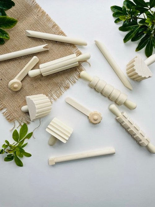 Wooden playdough Tools. Set of 12.