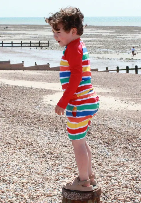 Thumbnail: Happy Stripe Swim Rash Vest and Shorts 7-8yrs