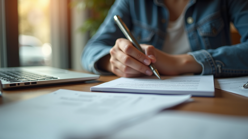 Eye-level view of a student filling out a financial aid form at a desk