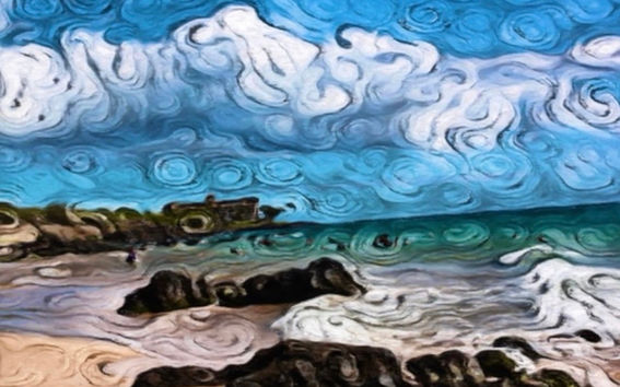 The page showcasing the painting entitled "Shores of Anticipation"