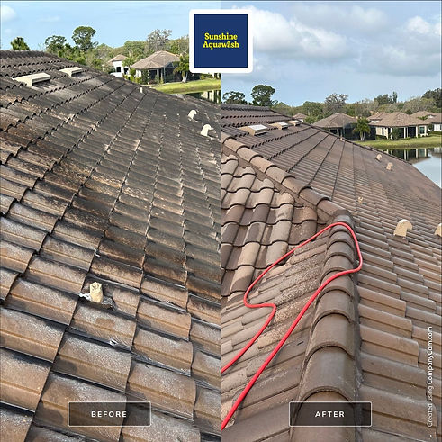 Soft Washing Tile Roof Cleaning before and after by Sunshine AquaWash