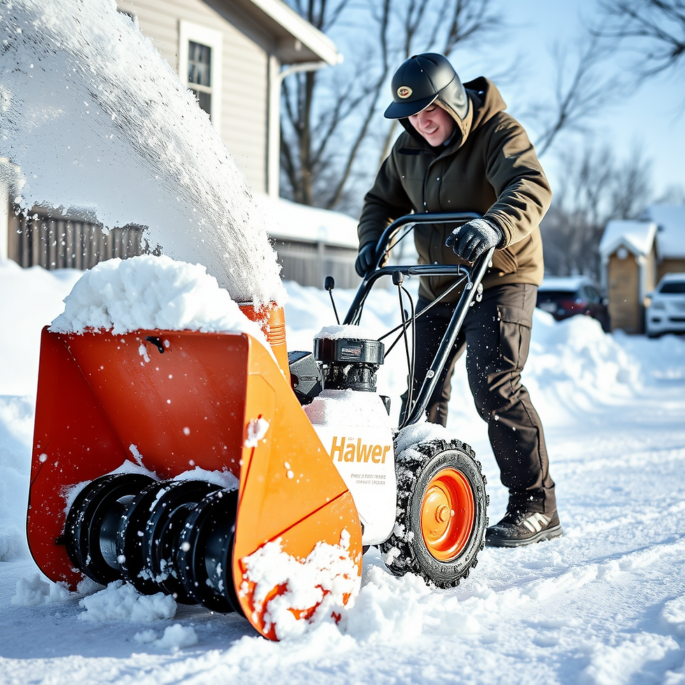 Eye-level view of a snowblower in use