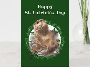Top 10! Happy St. Patrick's Day Shamrock Otter Animal fun Card