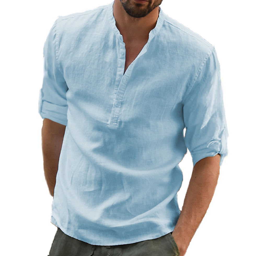 Thumbnail: KB New Men's Casual Blouse Cotton Linen Shirt Loose Tops Long Sleeve Tee Shirt
