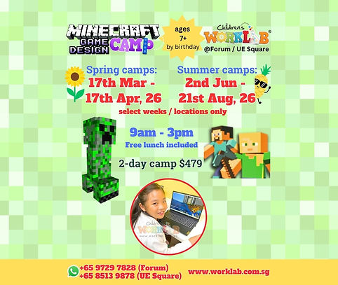 Childrens Worklab Minecraft Game Design Spring Break, April, Easter, June & Summer Holiday Camps 2026