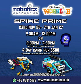 Robotics Connection & Childrens Worklab SPIKE Prime November, Christmas, Year-end & January Holiday Camps 2026-27