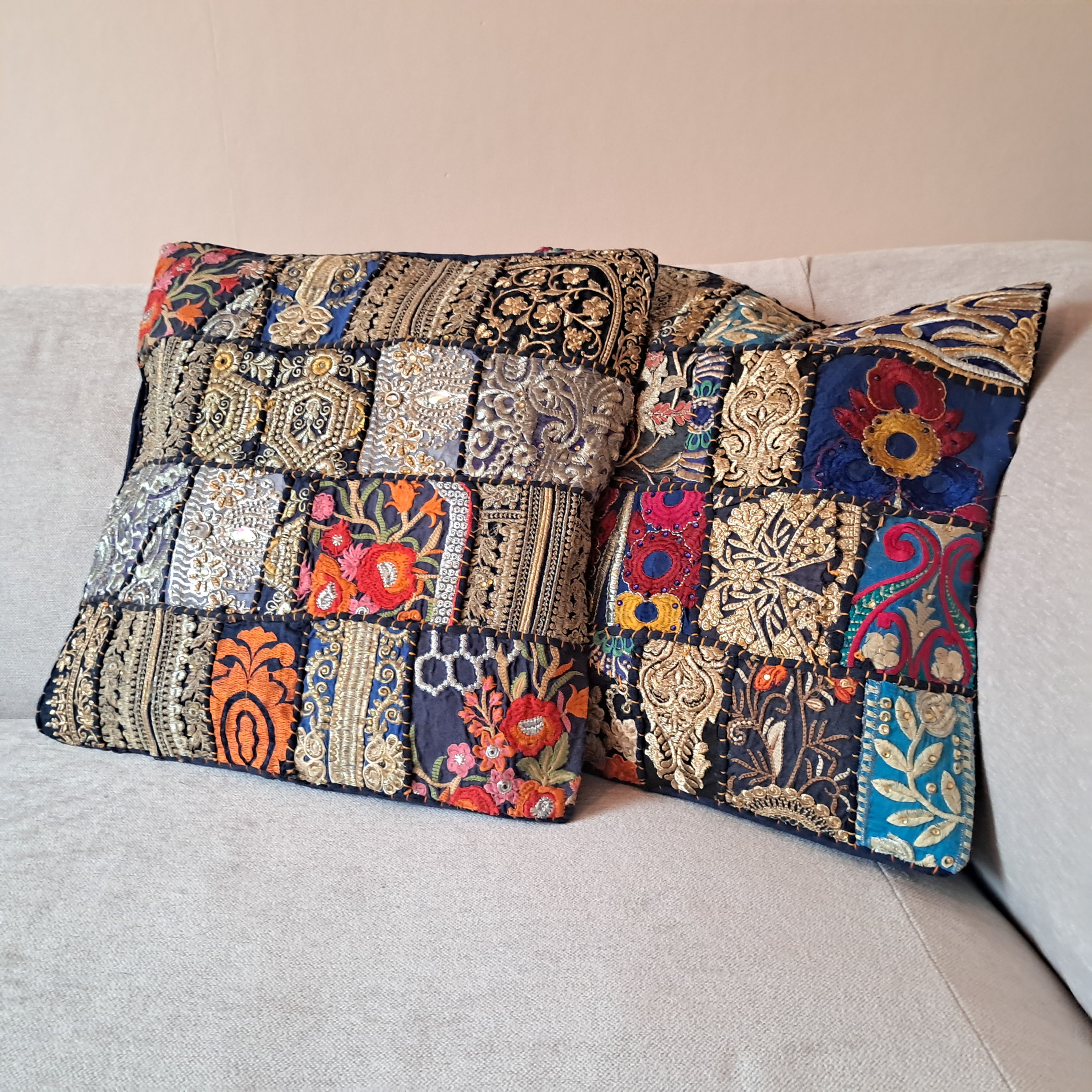 Navy Cushion Cover Pair Patchwork