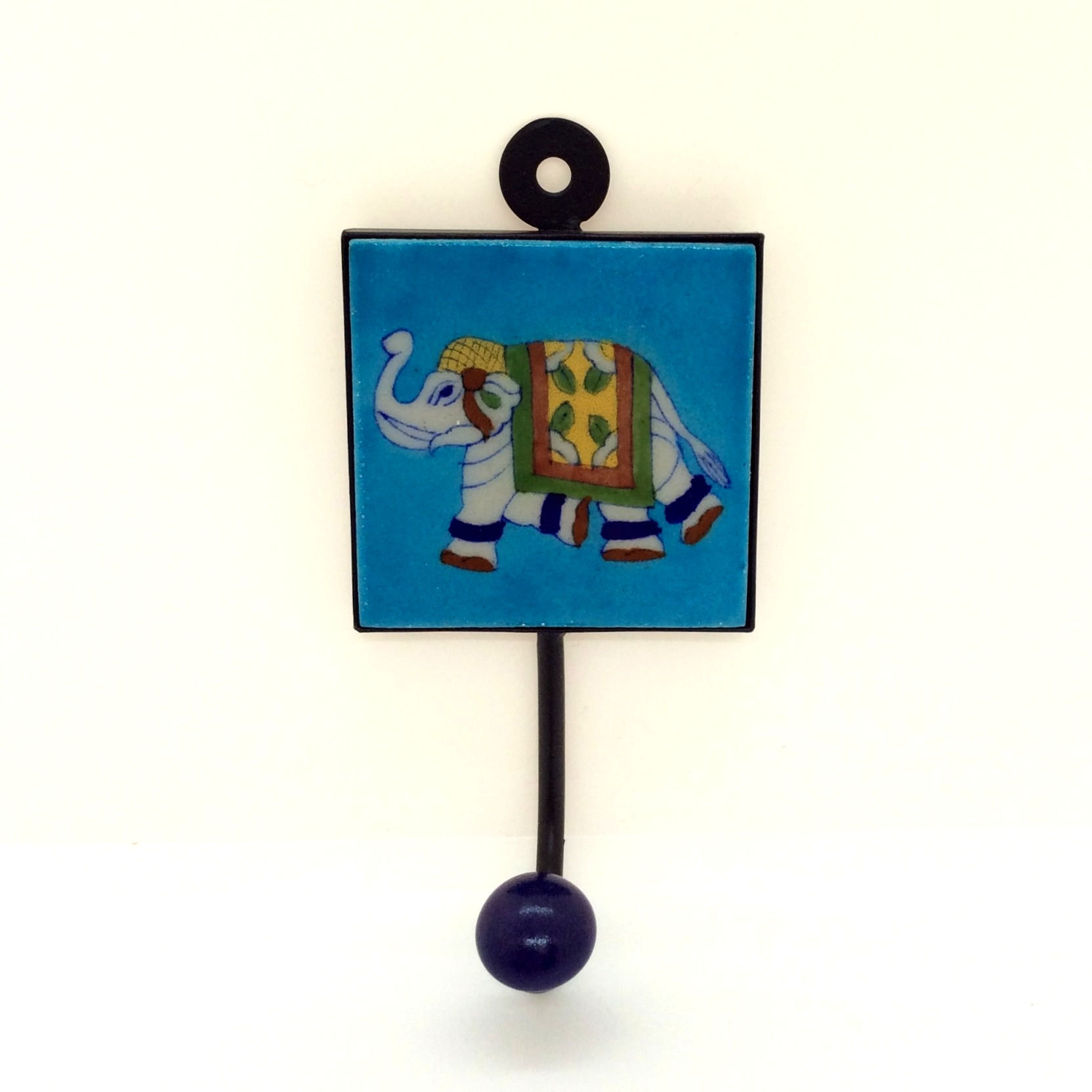 Turquoise Elephant Tile Hook