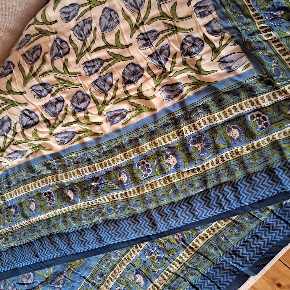 Thumbnail: Thick Lap Quilt, Cotton Hand Block Printed Reversible Jaipur Razai Bedspread