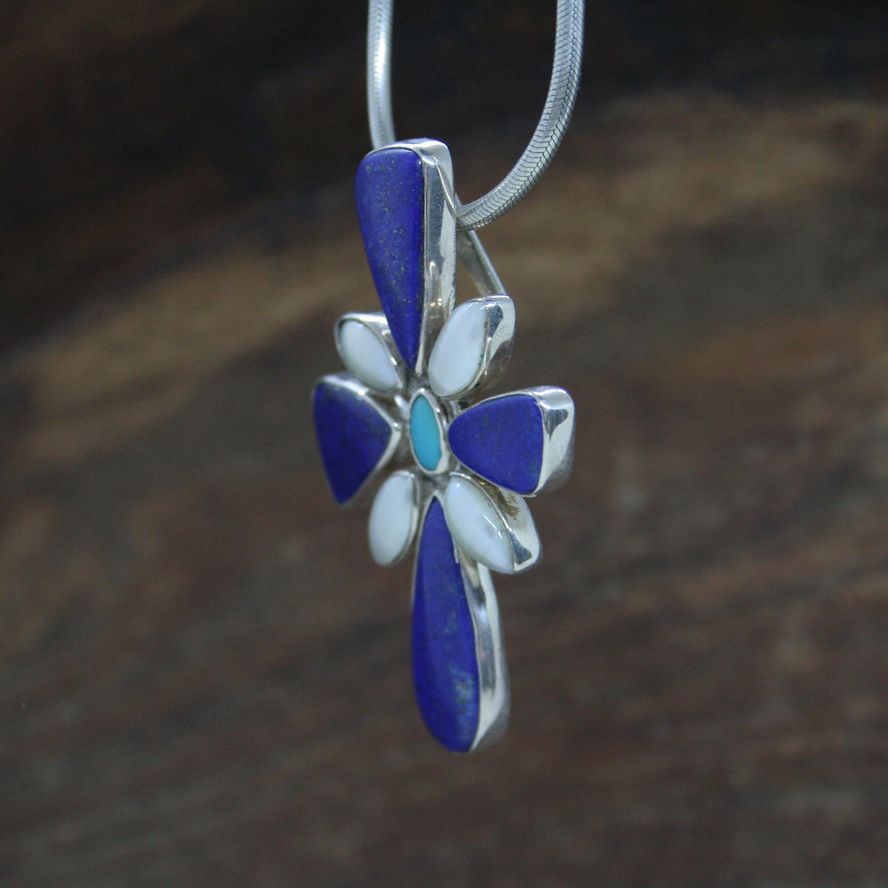 Thumbnail: Lapis Lazuli, Pearl and Turquoise Pendant