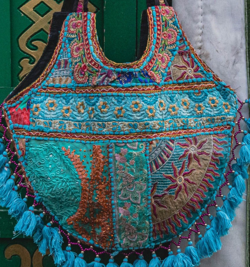 Thumbnail: Turquoise Tassel Patchwork Bag