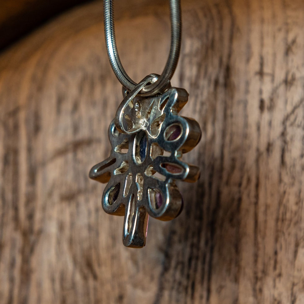 Thumbnail: Amethyst, Pink Tourmaline And Blue Kyanite Flower Pendant