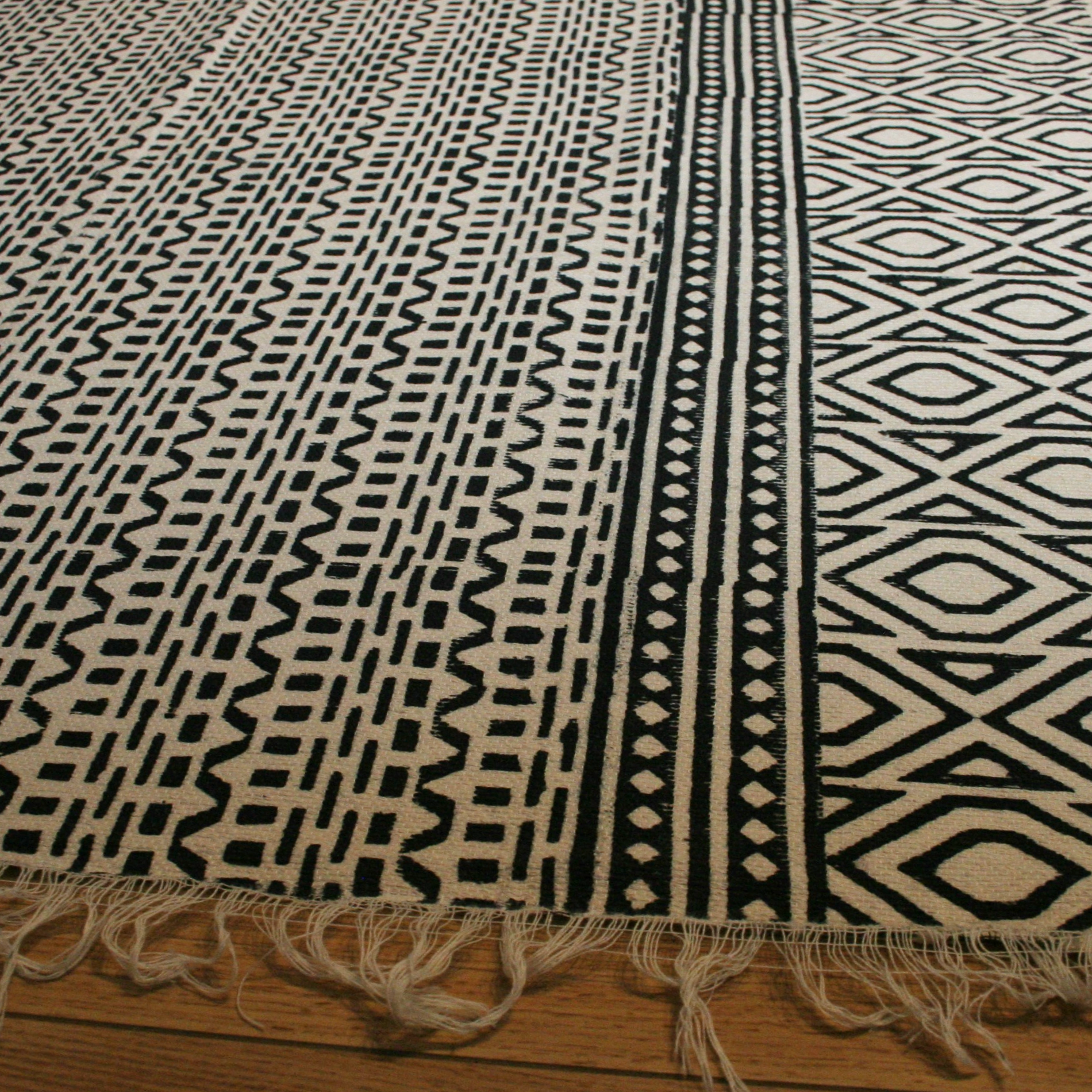 Block Printed Hand Weave Dhurry Rug