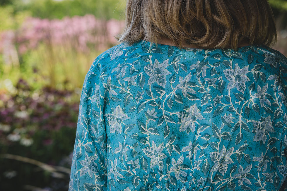 Thumbnail: Cotton Shirt, Gathering Blouse, Blue Flower