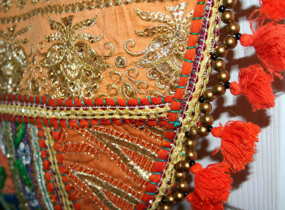Thumbnail: Orange Round Tassel Patchwork Bag