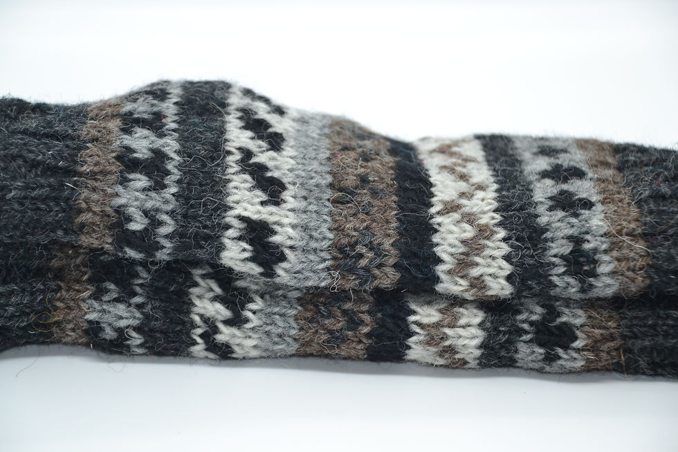 Thumbnail: Grey Stripe Fleece Lined Woollen Fingerless Gloves