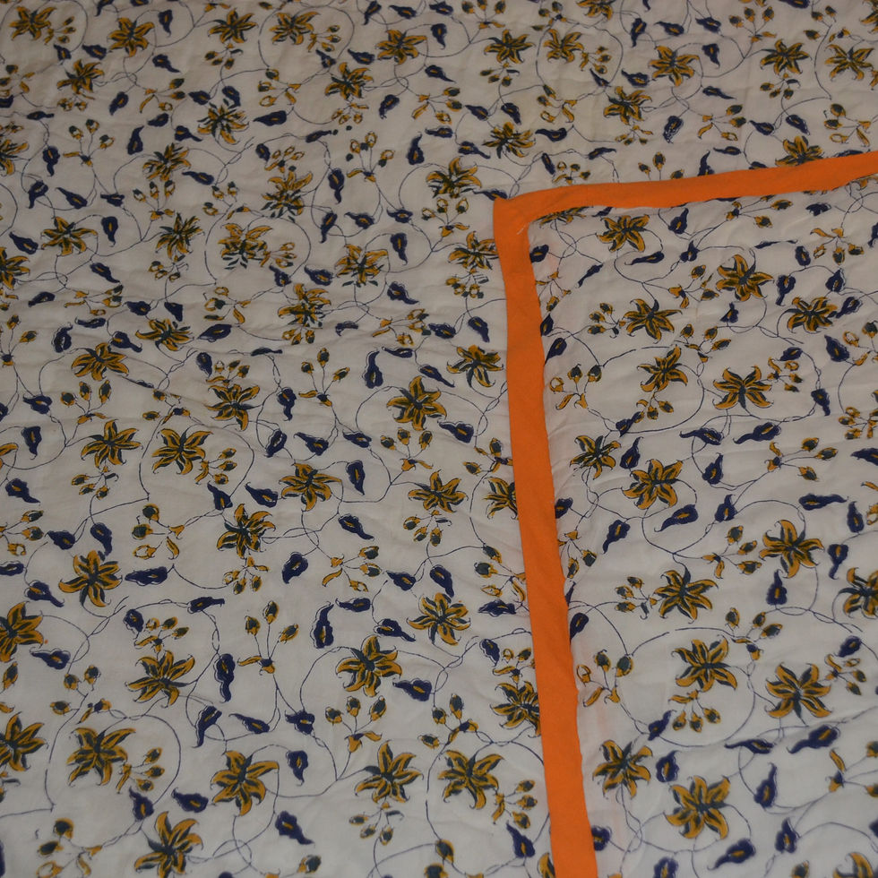 Lap Quilt, Cotton Hand Block Printed Jaipur Razai Bedspread