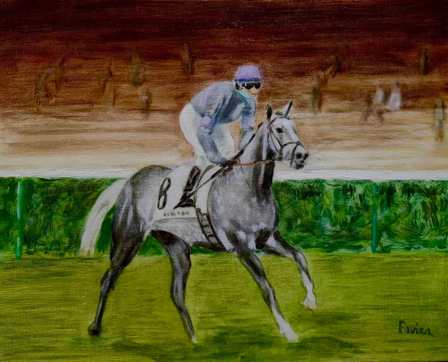 peinture cheval longchamp tribunes