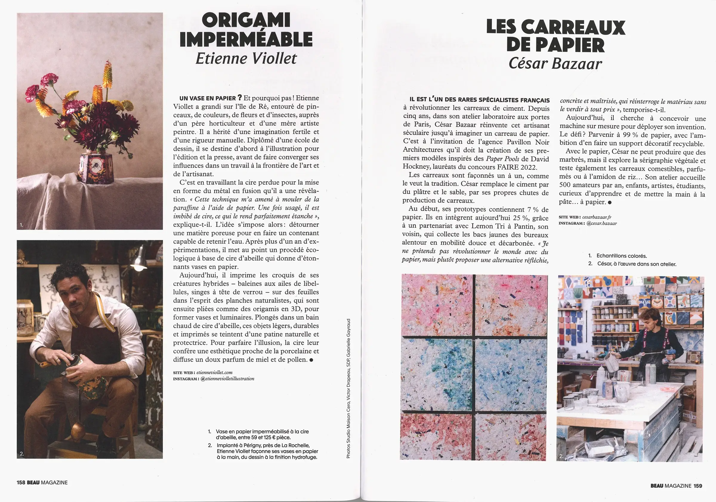 double page etienne viollet cesar bazaar dossier papier beau magazine