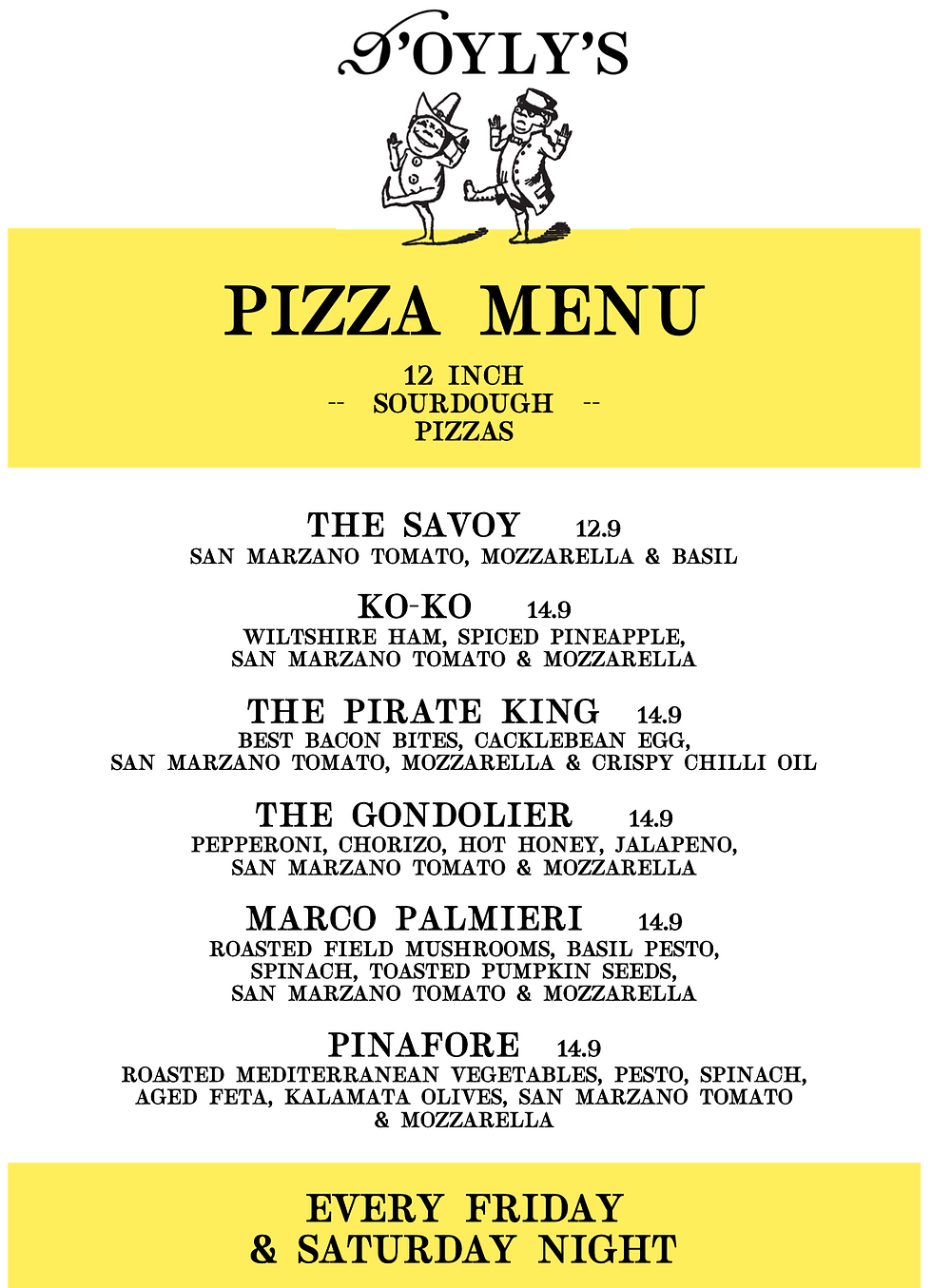 D'Oyly's Pizza Menu