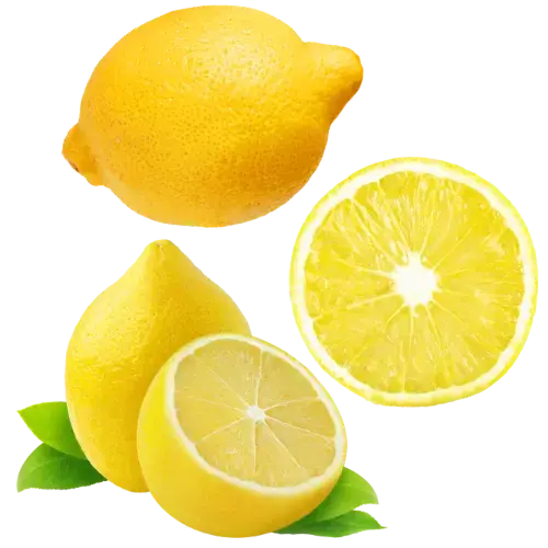 Reife Zitronen als ganze und aufgeschnittene Frucht