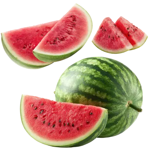 Eine reife Wassermelone ganz und aufgeschnitten