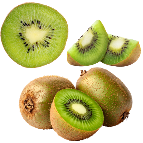 Reife braune Kiwis, ganz und aufgeschnitten
