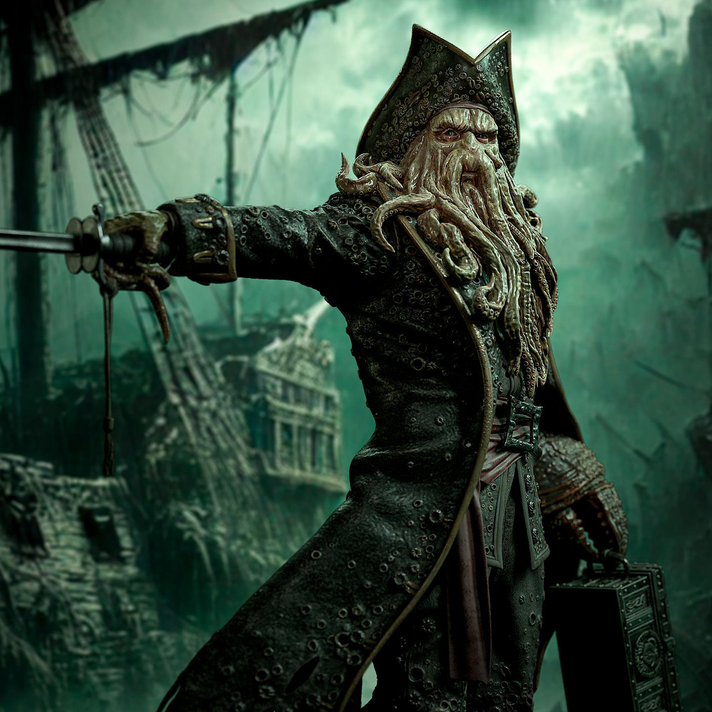 Davy Jones Pirates of The Caribbean Figurine Hand Painted FDM 3D Printed