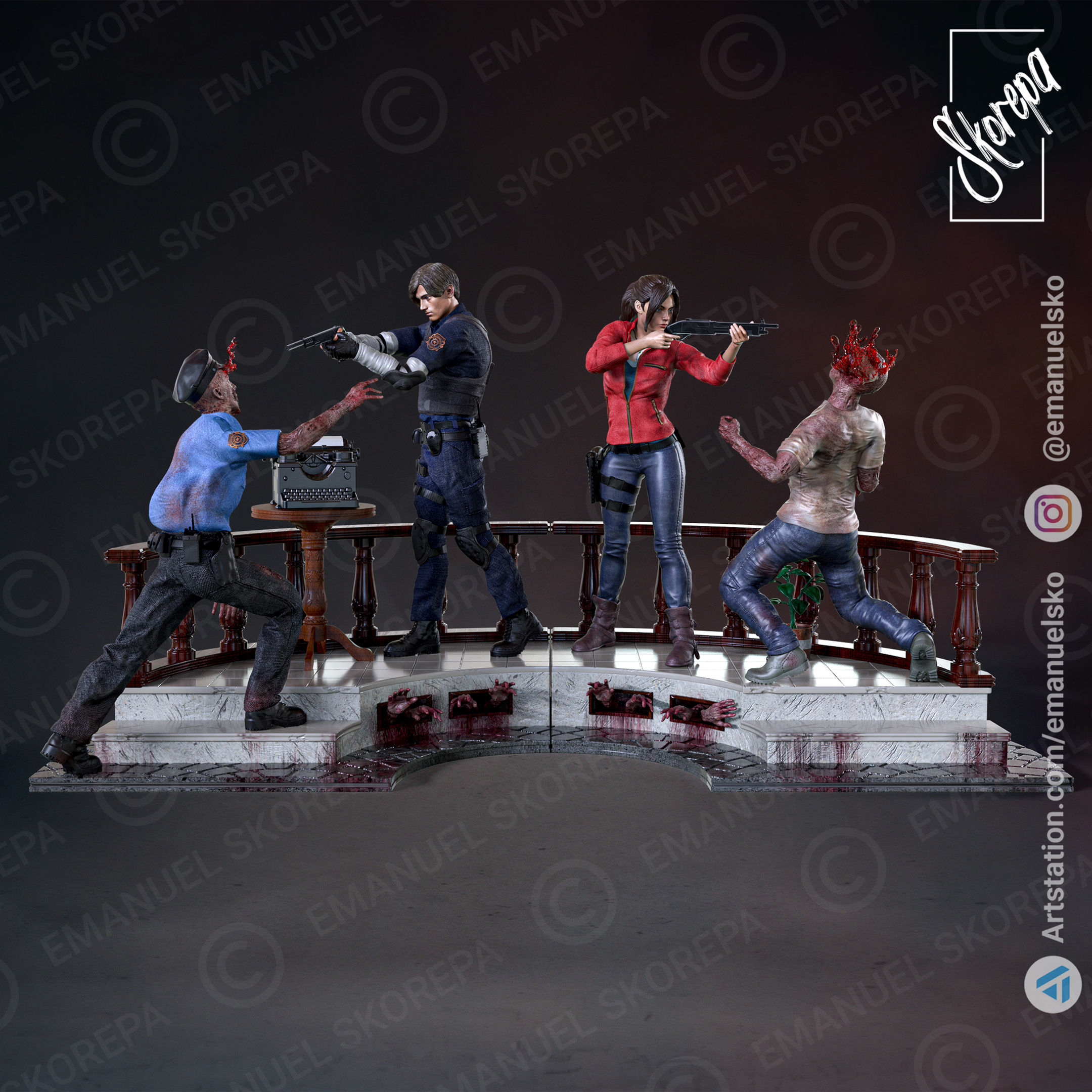 Resident Evil 2 Diorama Figurine Hand Painted FDM 3D Printed