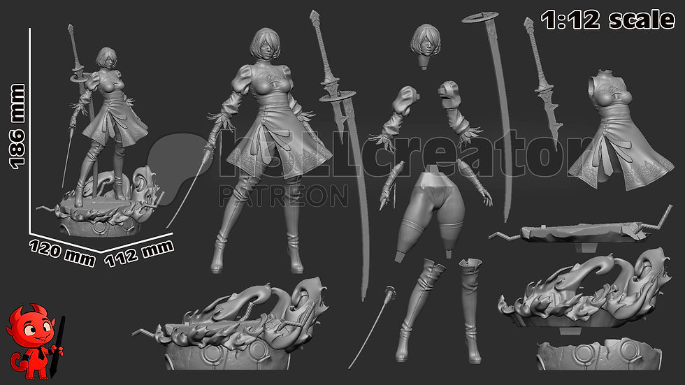 Thumbnail: 2B Nier: Automata Figurine Hand Painted FDM 3D Printed