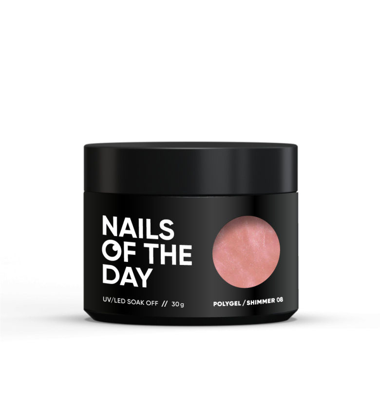 NAILSOFTHEDAY Polygel shimmer 08 - różowy nude akrylożel ze srebrną drobinką, 30