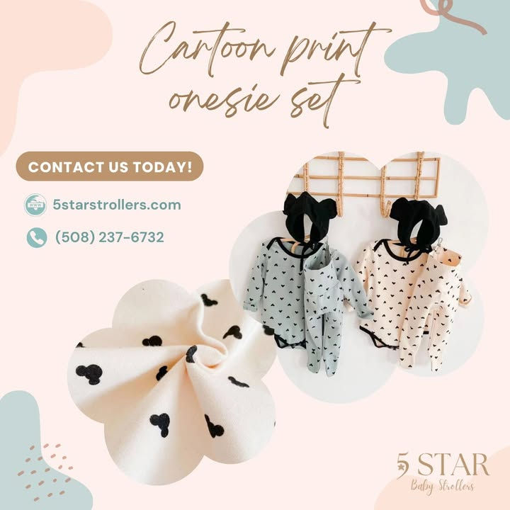 Dress Your Baby in Fun: Cartoon Print Onesie Set That Brings Joy and Comfort