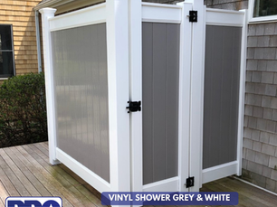 Enhance Your Outdoor Space with a Grey and White Vinyl Outdoor Shower from PRO Fence