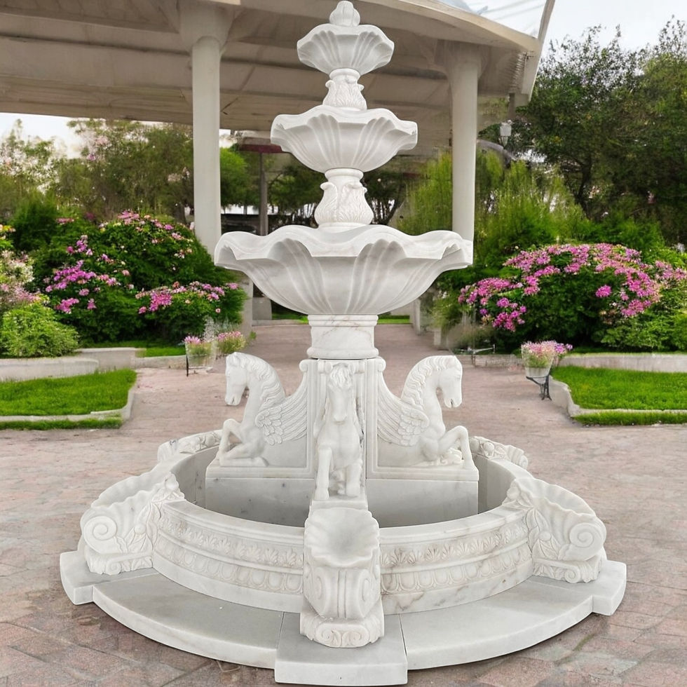 Carved Marble Estate Horse Fountain