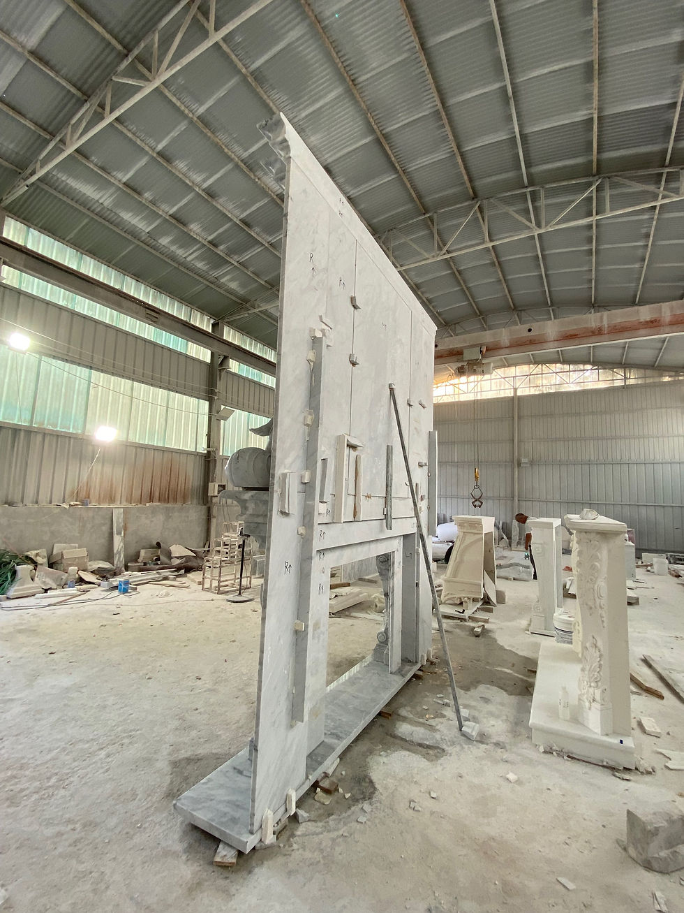 Thumbnail: Monumental Carrara Marble Fireplace Mantel