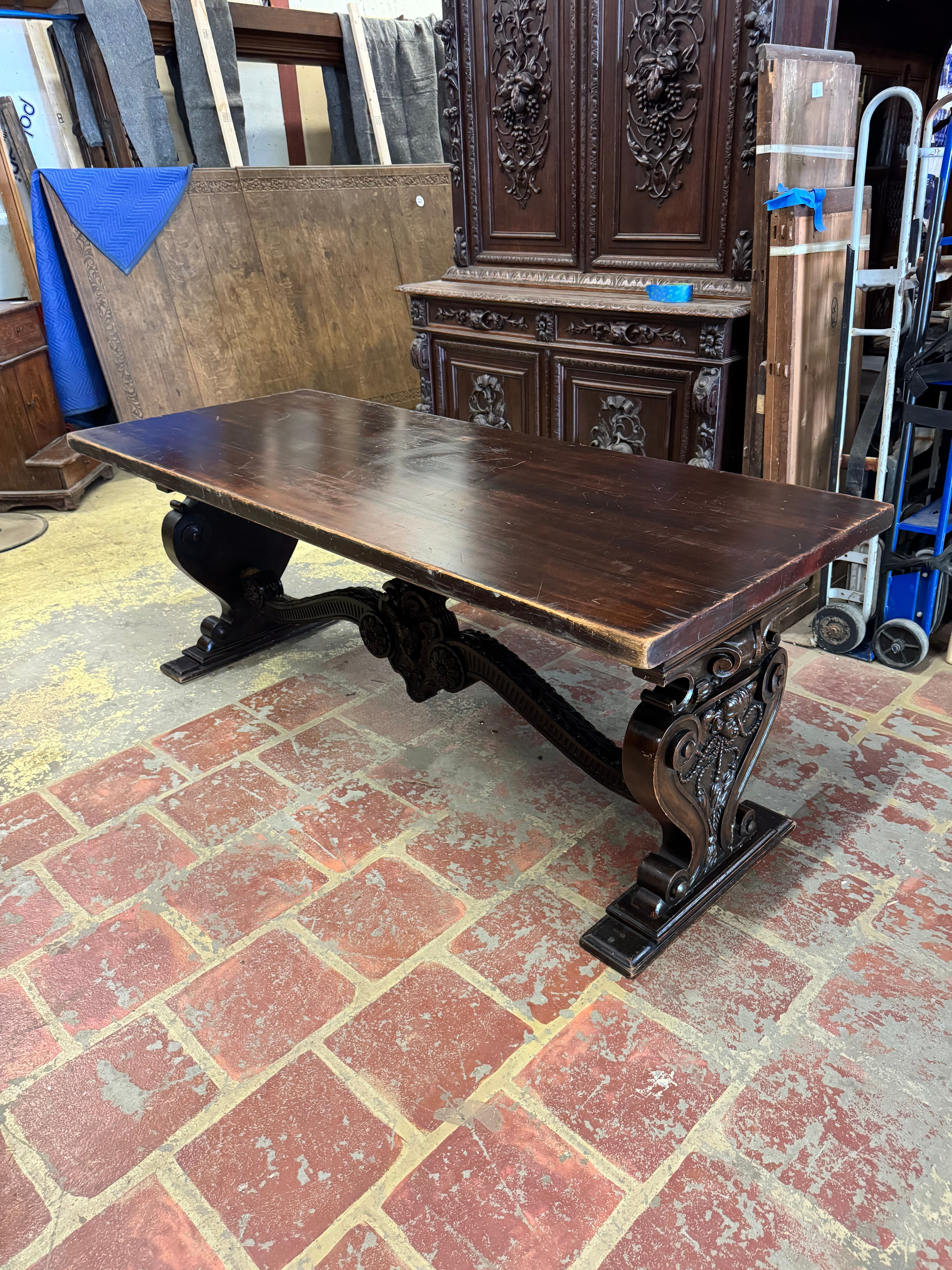1920's Antique Italian Walnut Console Table