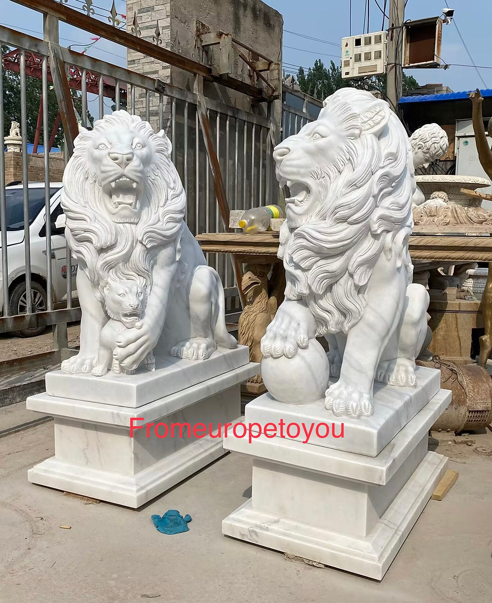 Thumbnail: Hand Carved Marble Seated Lions