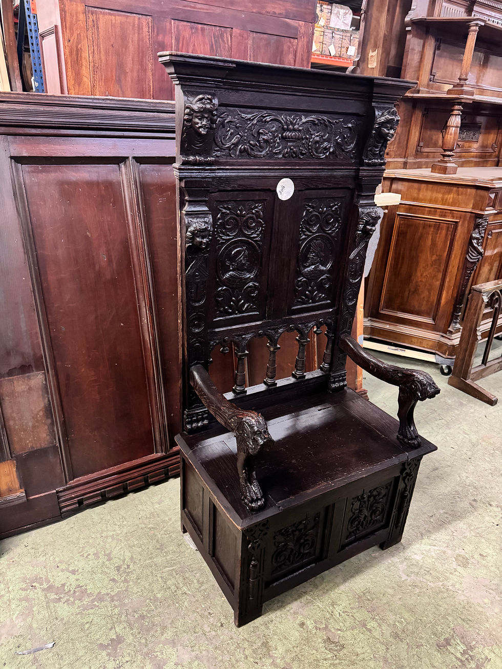 Thumbnail: Carved Oak Antique French Bench