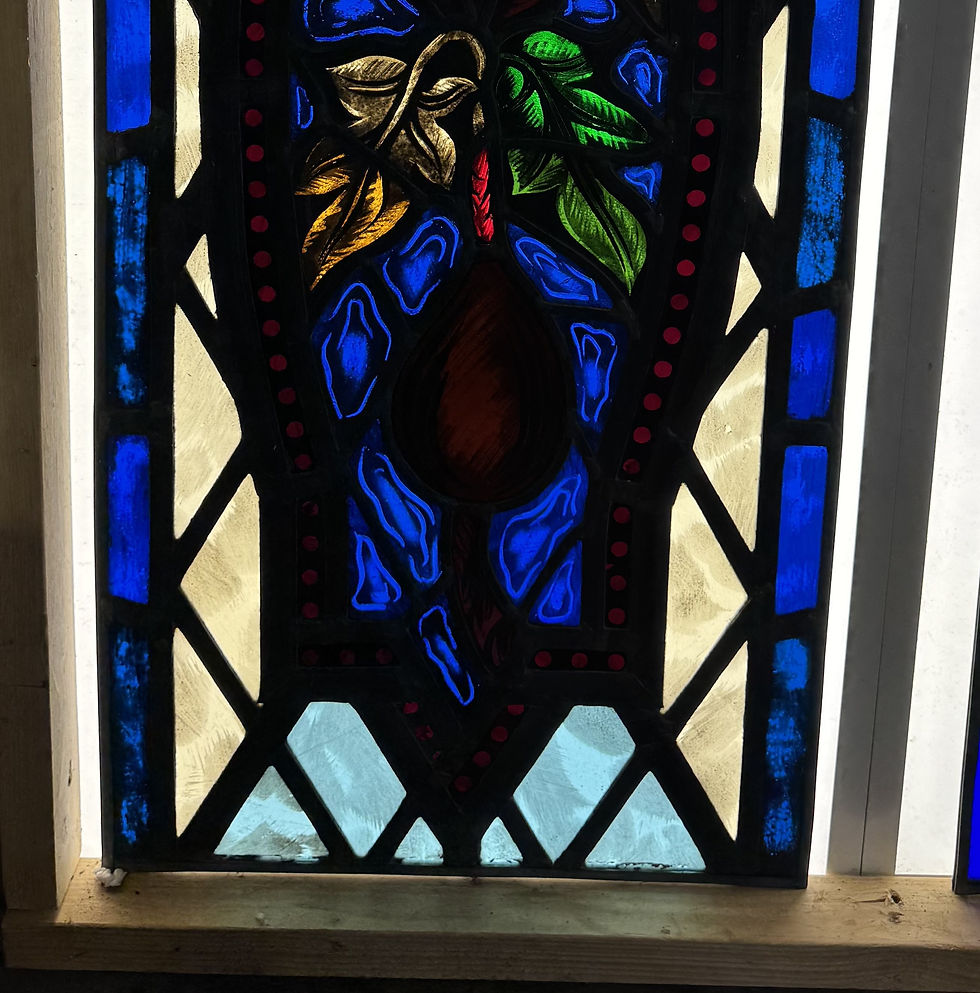 Thumbnail: Antique Stained Glass 20" x 44.5" Church Window