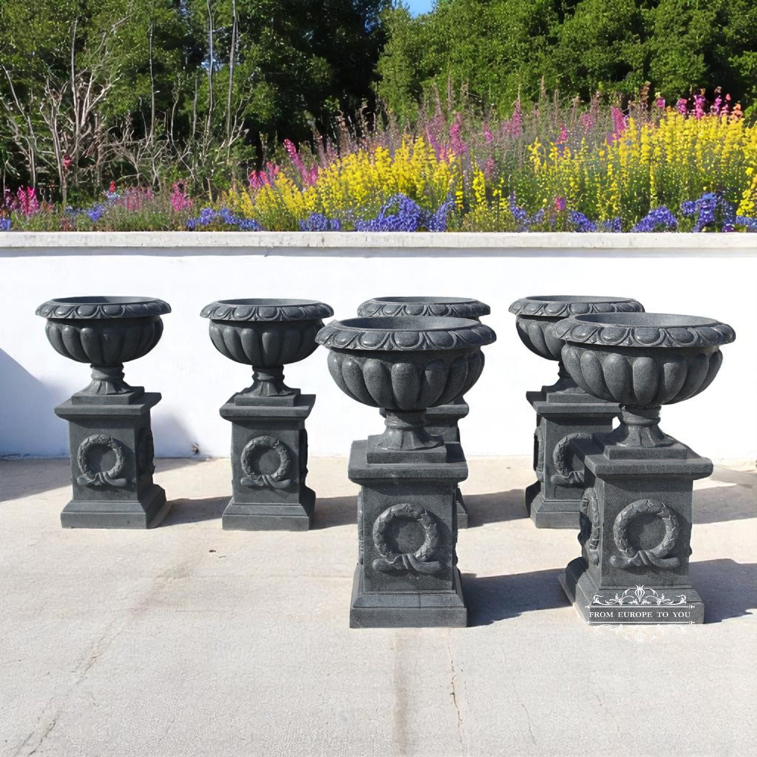 Carved Granite Estate European Design Urns