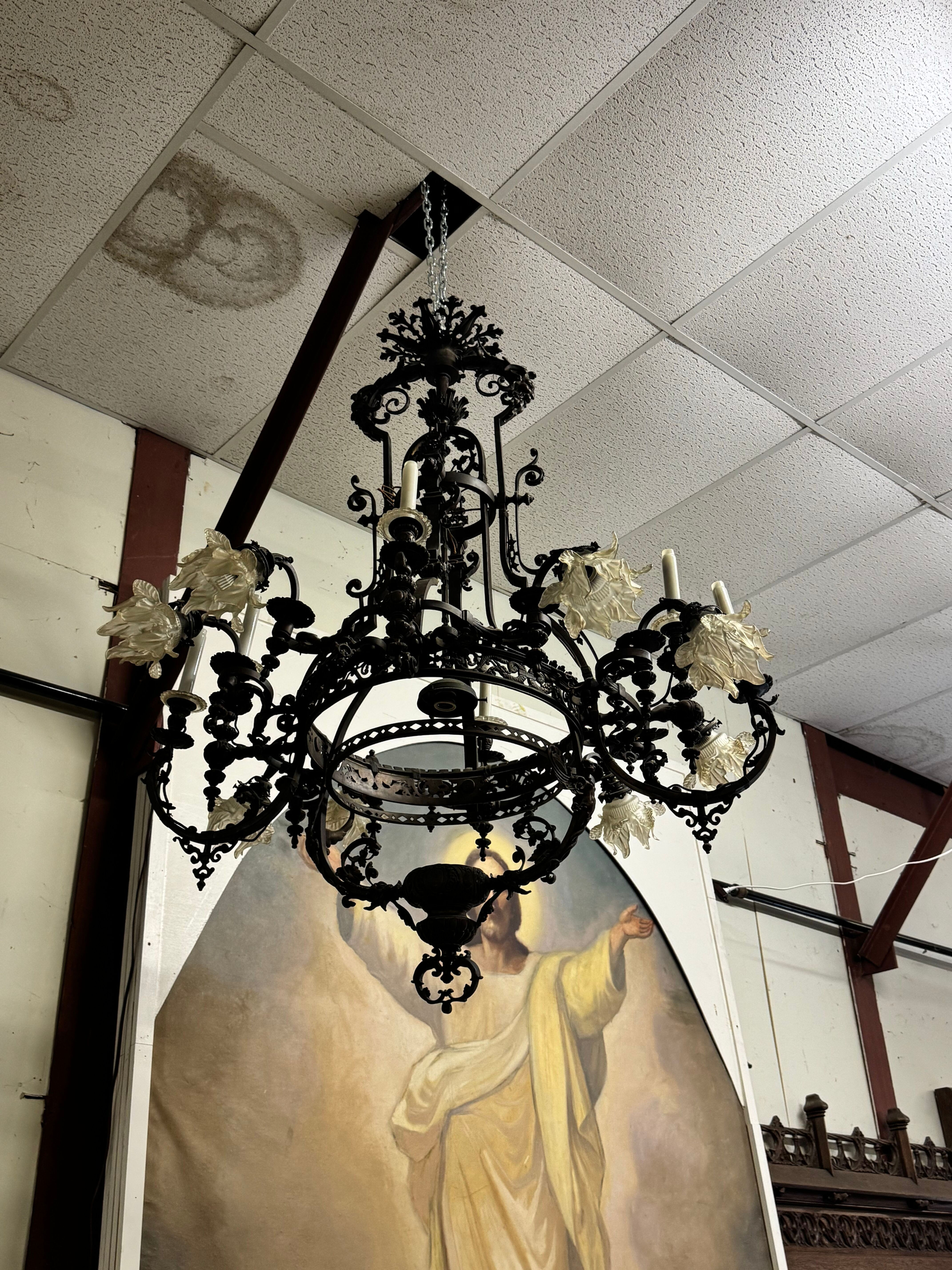 Antique 1900's Old Bronze Victorian Style Chandelier