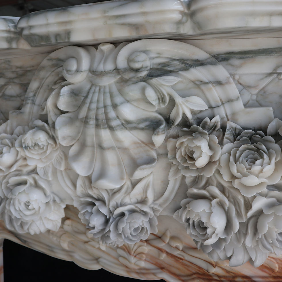 Thumbnail: Incredible Carved Calacatta Gold Marble Fireplace