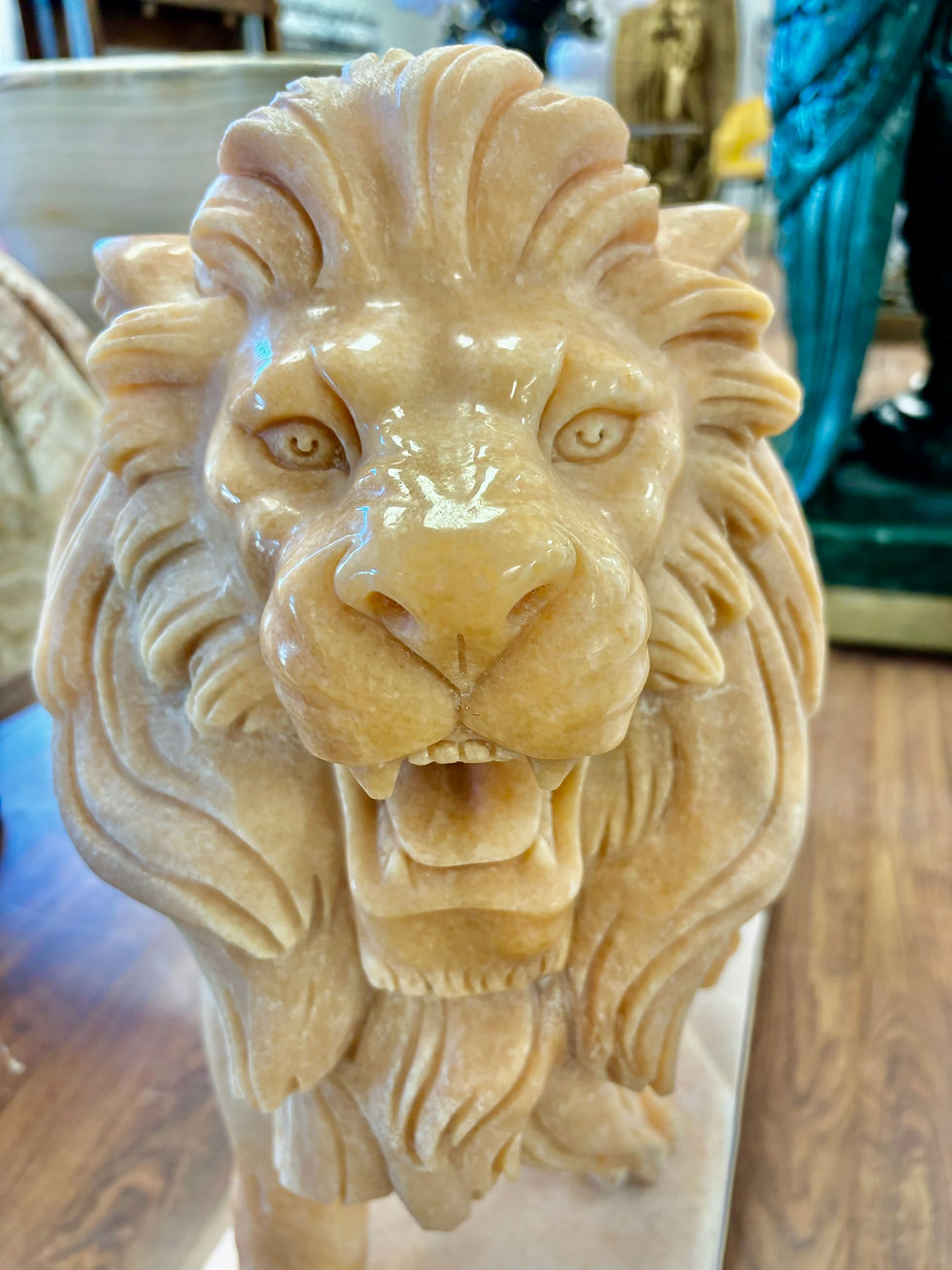 Thumbnail: Marble Standing Hand Carved Roaring Lions