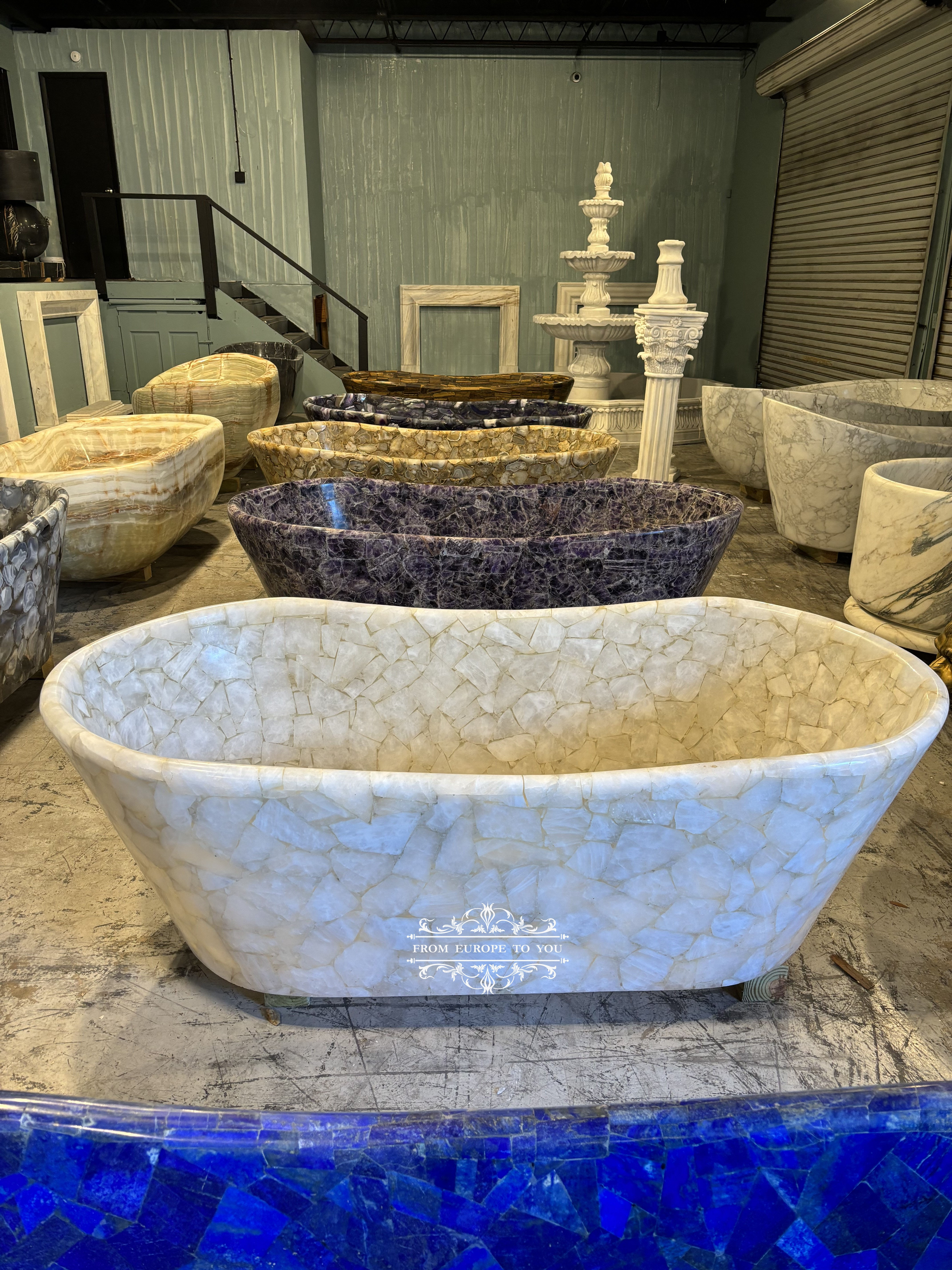 Rare White Quartz Stone Designer Bathtub