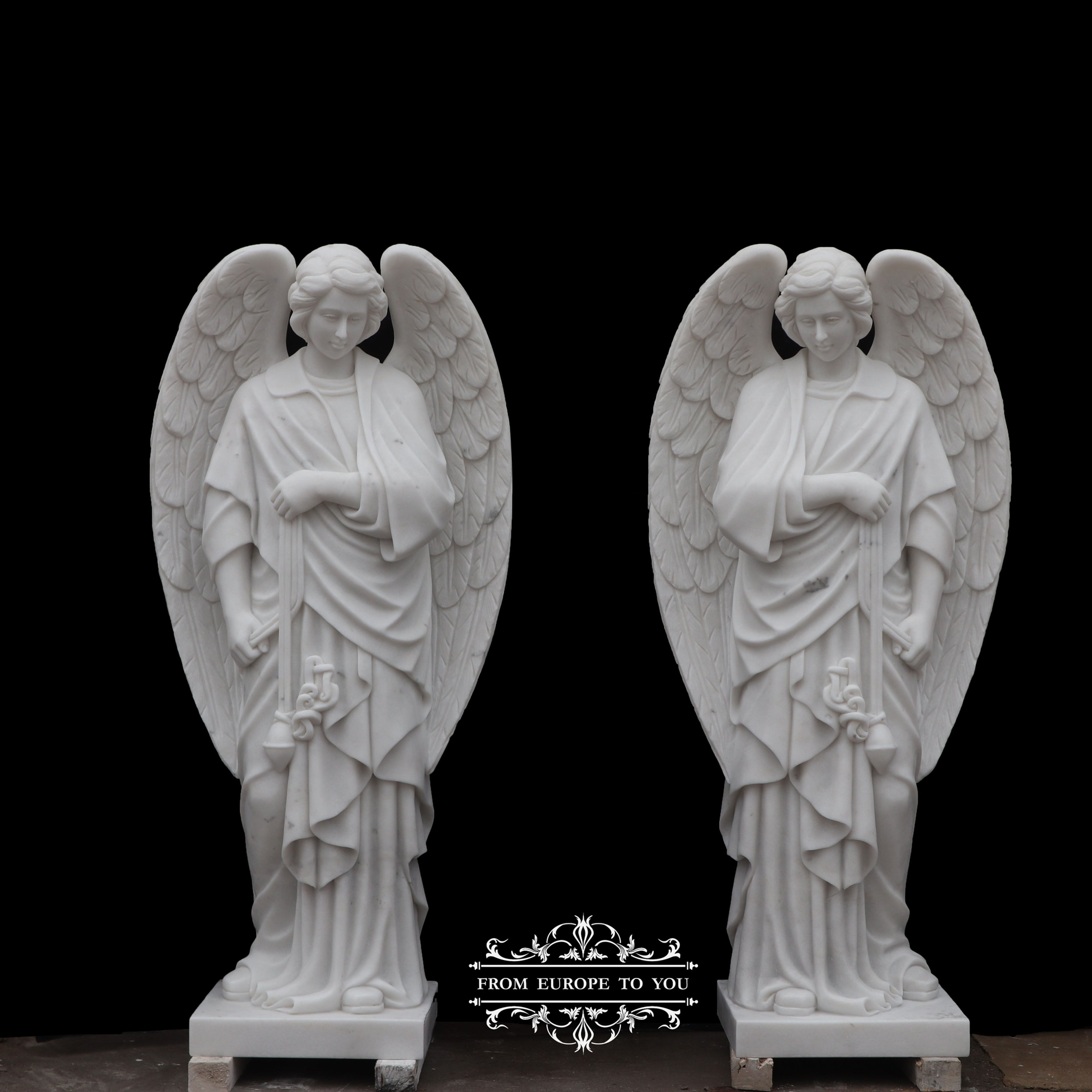 Carved Marble Church Angel Statues