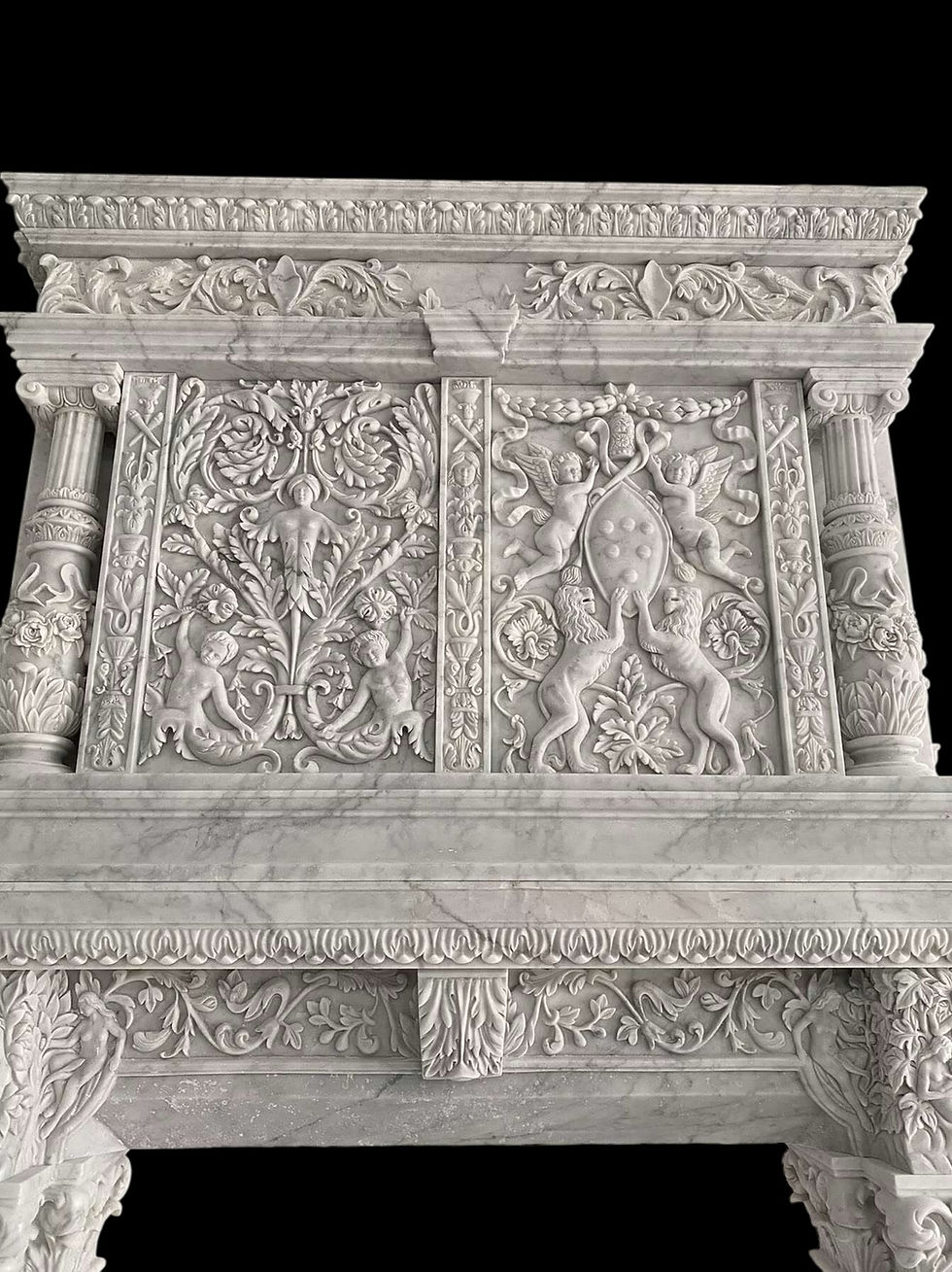 Thumbnail: Monumental Marble Gothic Style Fireplace Mantel
