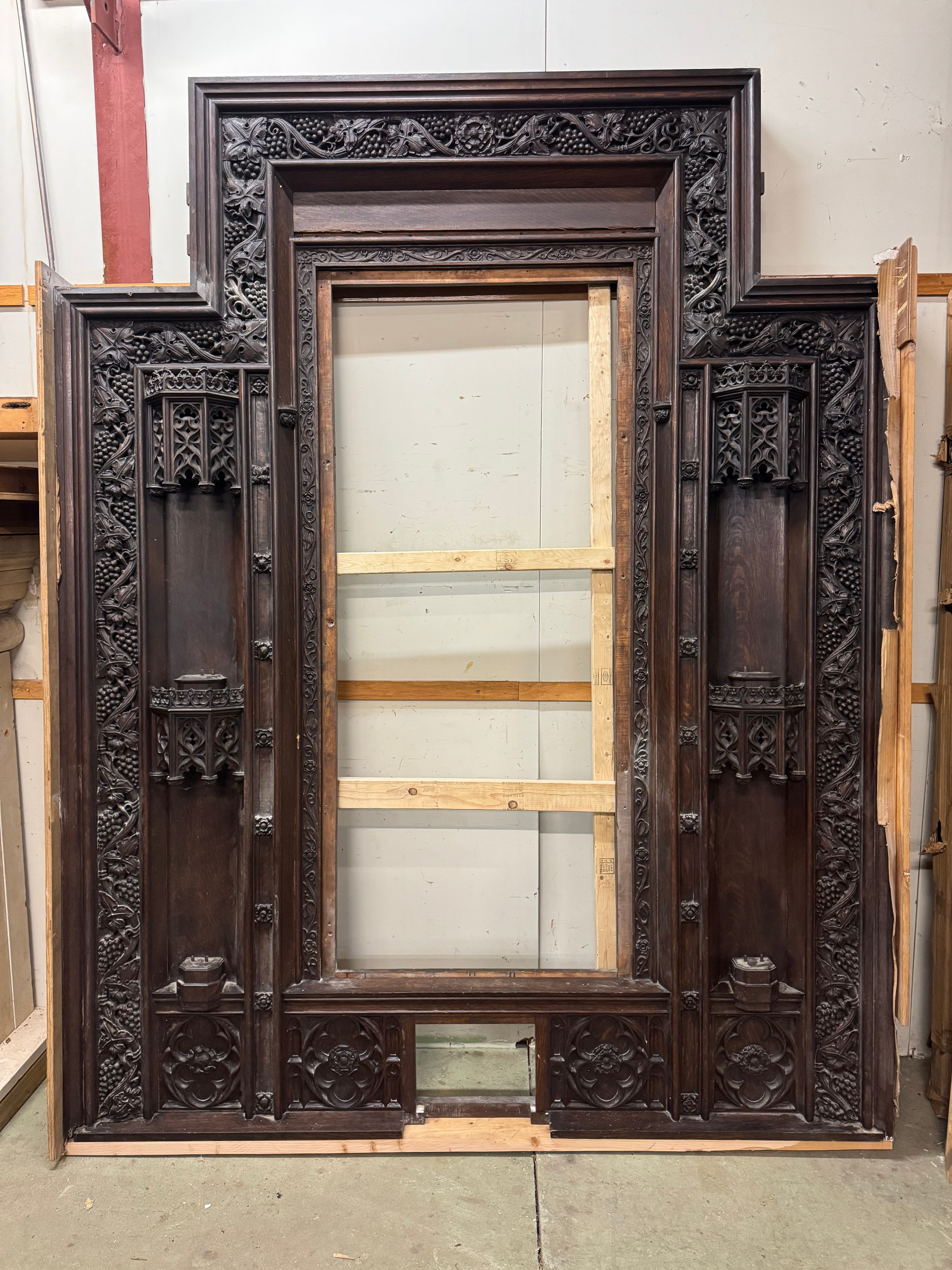 Gothic Carved Oak Antique Church Reredos