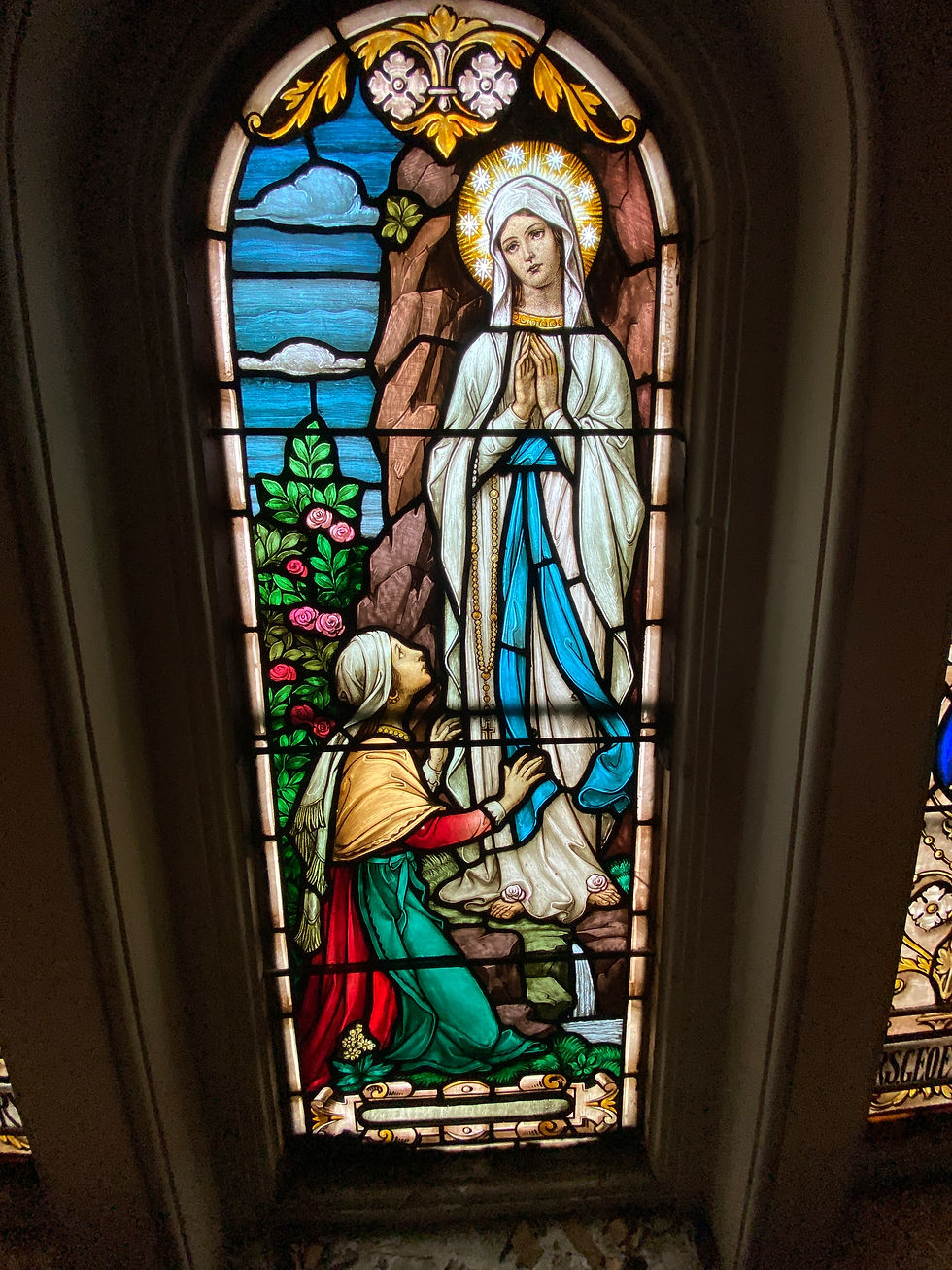 Thumbnail: Antique Our Lady of Lourdes Stained Glass Window
