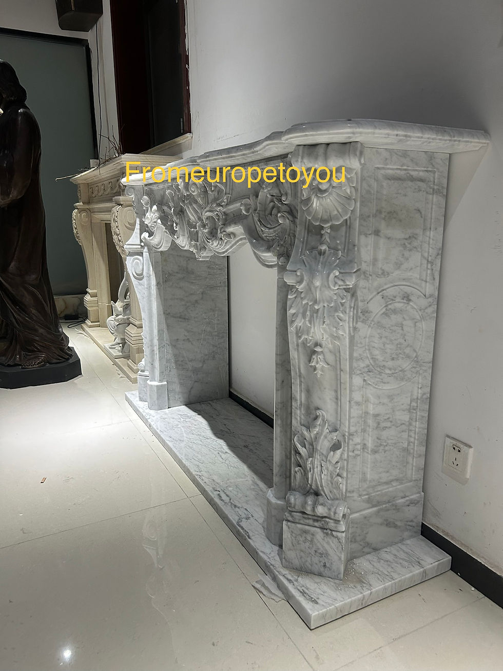 Thumbnail: Carrara Marble Carved Fireplace Mantel