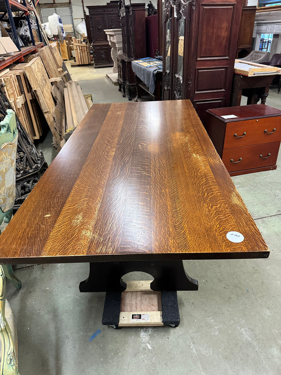 Thumbnail: Signed Stickley Oak Trestle Table